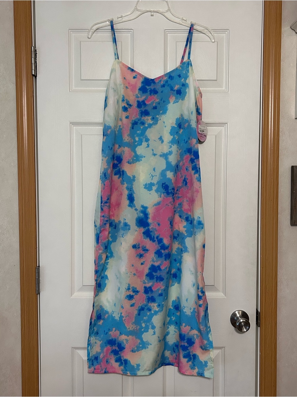 Watercolor Slip Dress in Blue & Pink